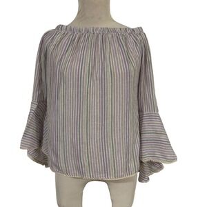 Solitaire Off The Shoulder Striped Bell Sleeve Blouse Top Size S Bohemian Cotton